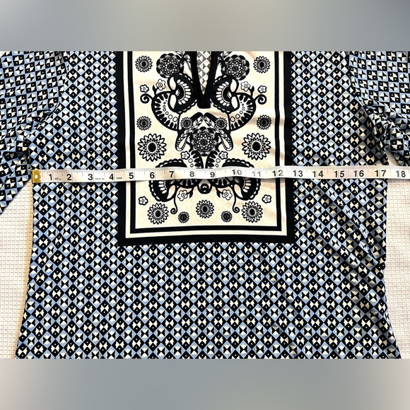 Studio M Black Blue and White Patterned Dress Women’s Size Medium - Picture 9 of 15